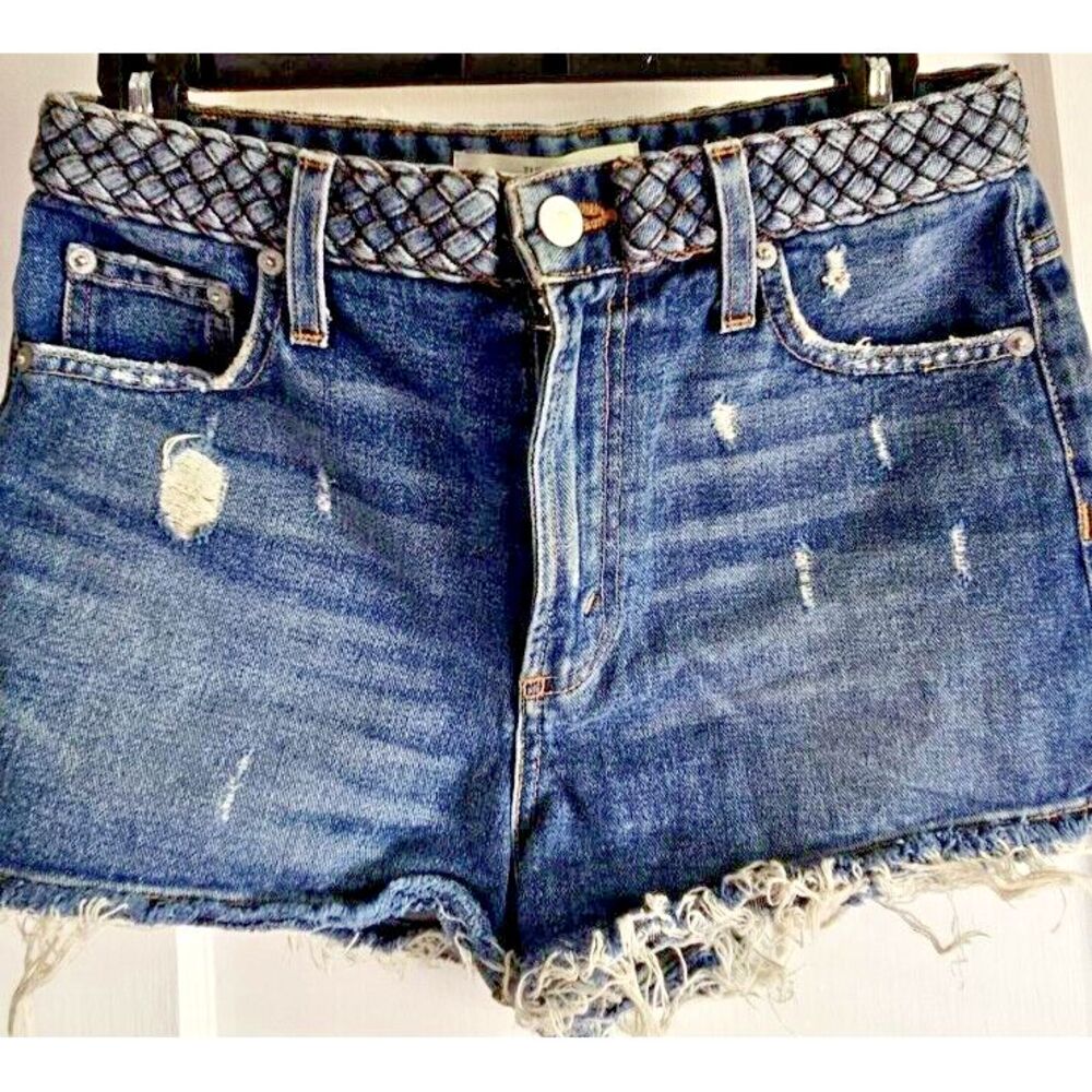 Tularosa Emma COPACABANA‎ Braided Belt Distressed Denim High Rise Shorts Size 25
